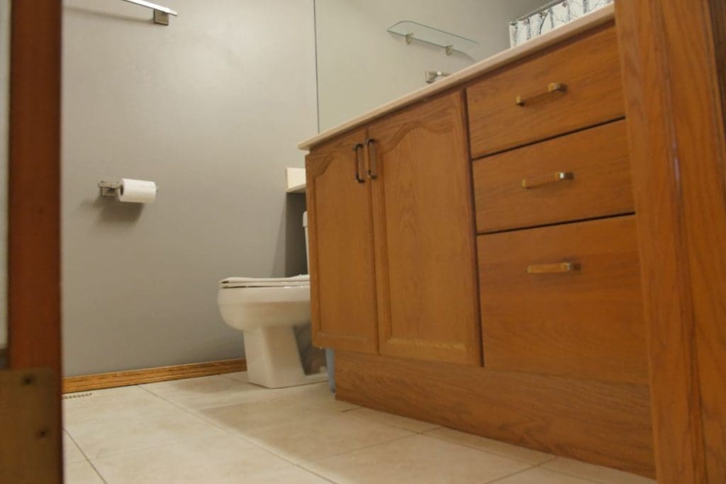 South Calgary yellow oak bathroom vanity before painting