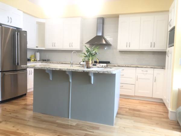 Modern two-tone white and grey painted kitchen SW Calgary