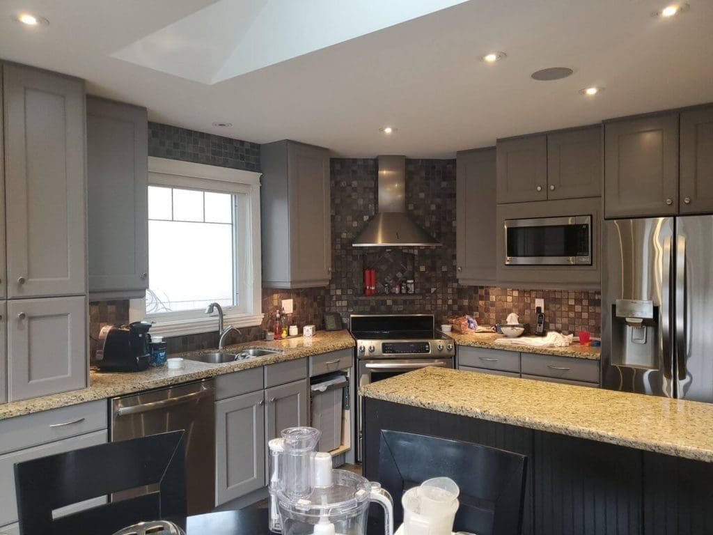 Modern grey painted kitchen in NE Calgary