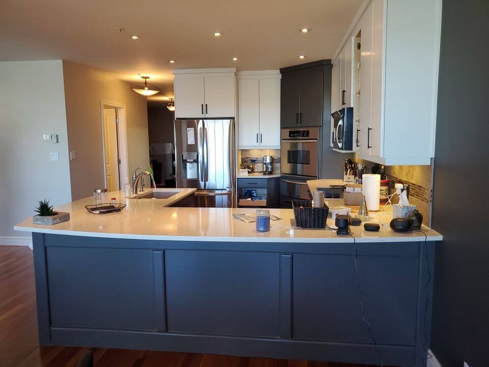 Downtown Calgary condo modern three-tone painted kitchen