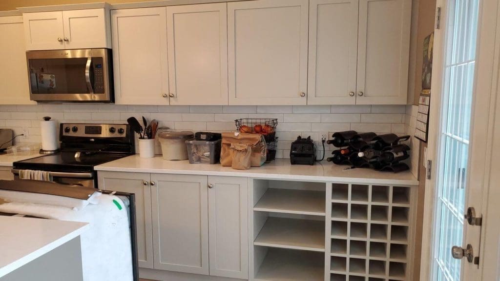 Chic light grey painted kitchen in SE Calgary