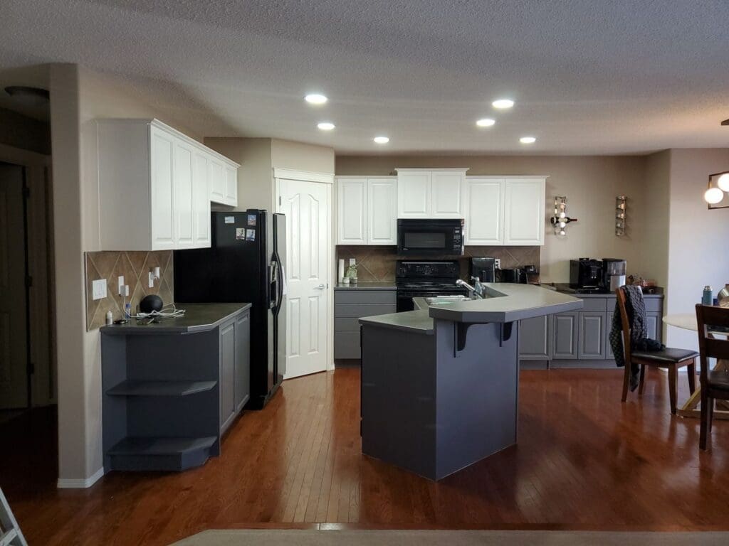 Maple Cabinets Painted White and Grey after 1