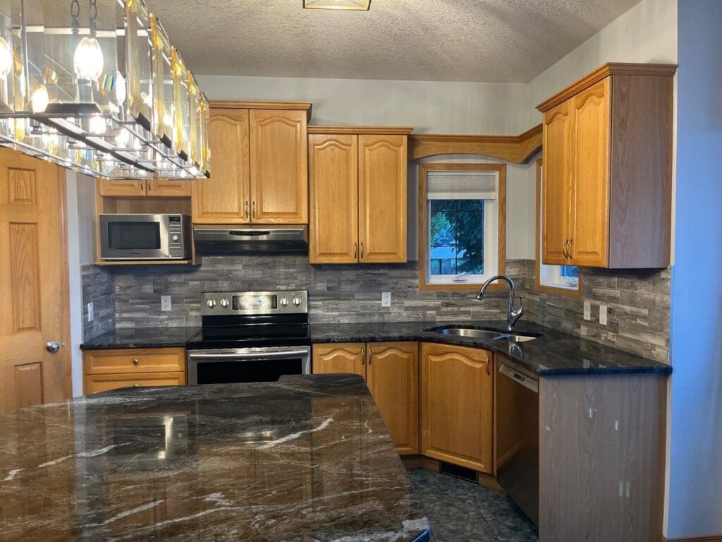 Yellow Oak Kitchen Repainted Grey before 14