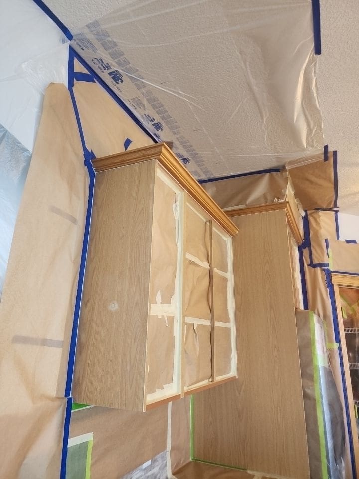 Yellow Oak Kitchen Repainted Grey before 7