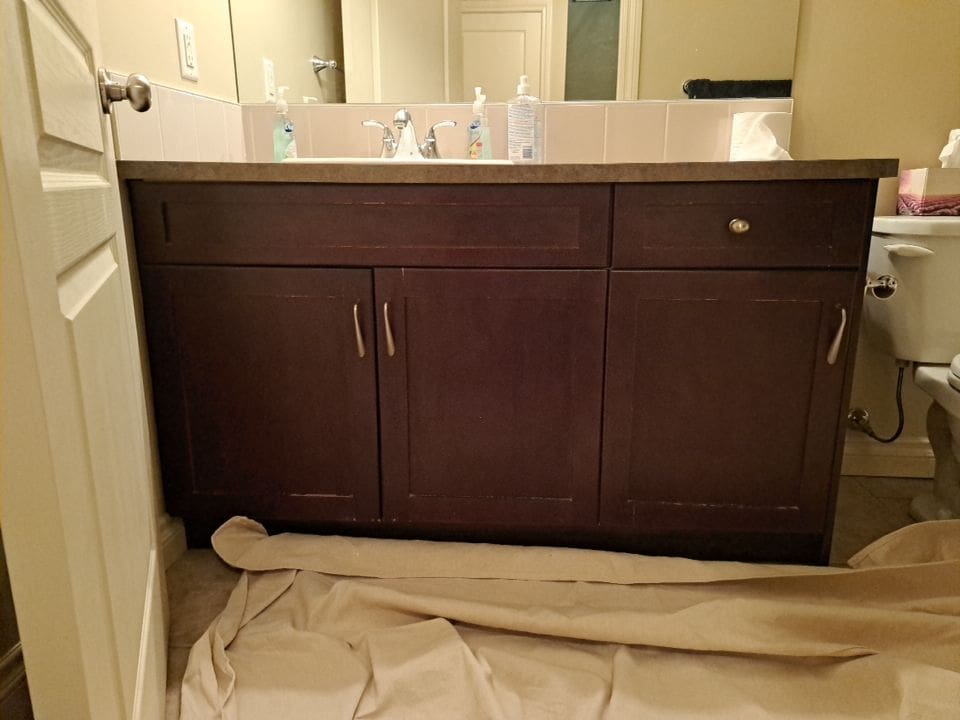 Cherry Stain Cabinets Painted Grey before 9