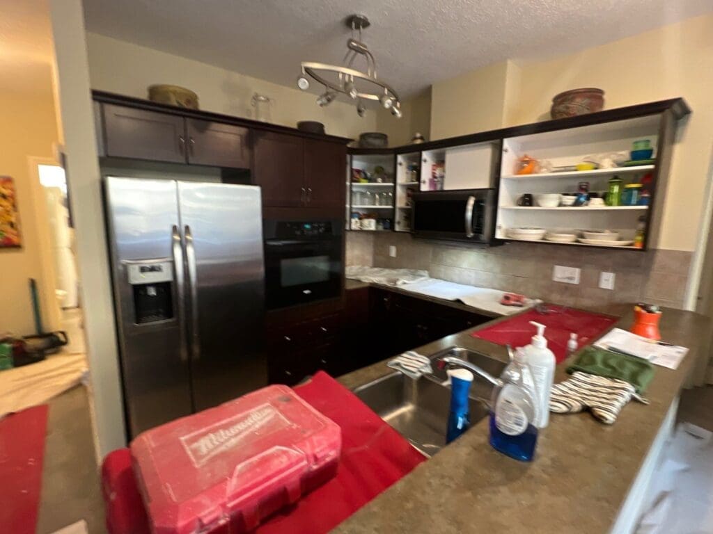 Cherry Stain Cabinets Painted Grey before 13