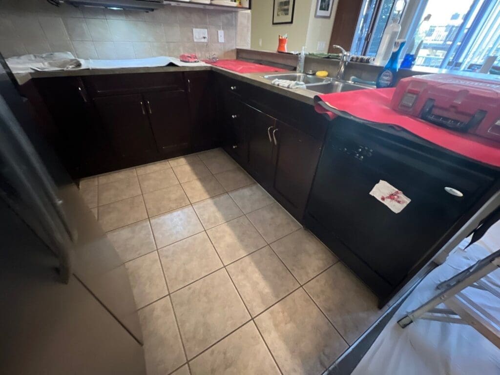 Cherry Stain Cabinets Painted Grey before 12