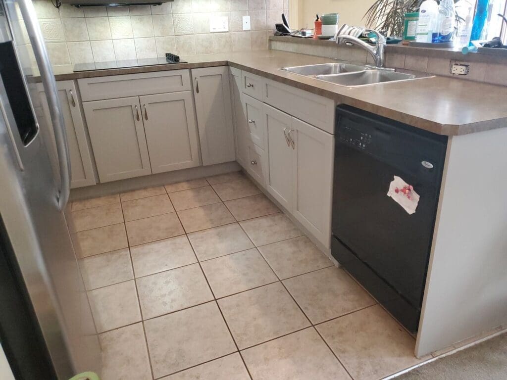 Cherry Stain Cabinets Painted Grey after 4