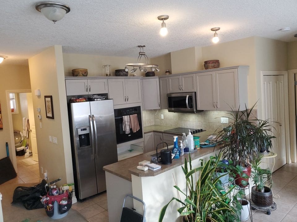 Cherry Stain Cabinets Painted Grey after 2