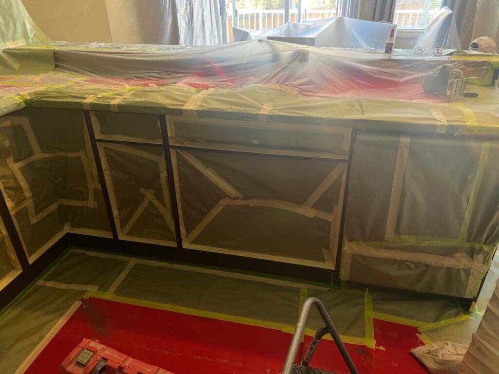 Cherry Stain Cabinets Painted Grey before 3