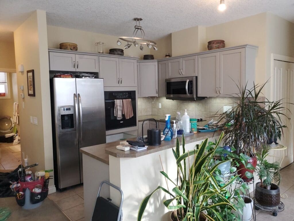 Cherry Stain Cabinets Painted Grey after 1