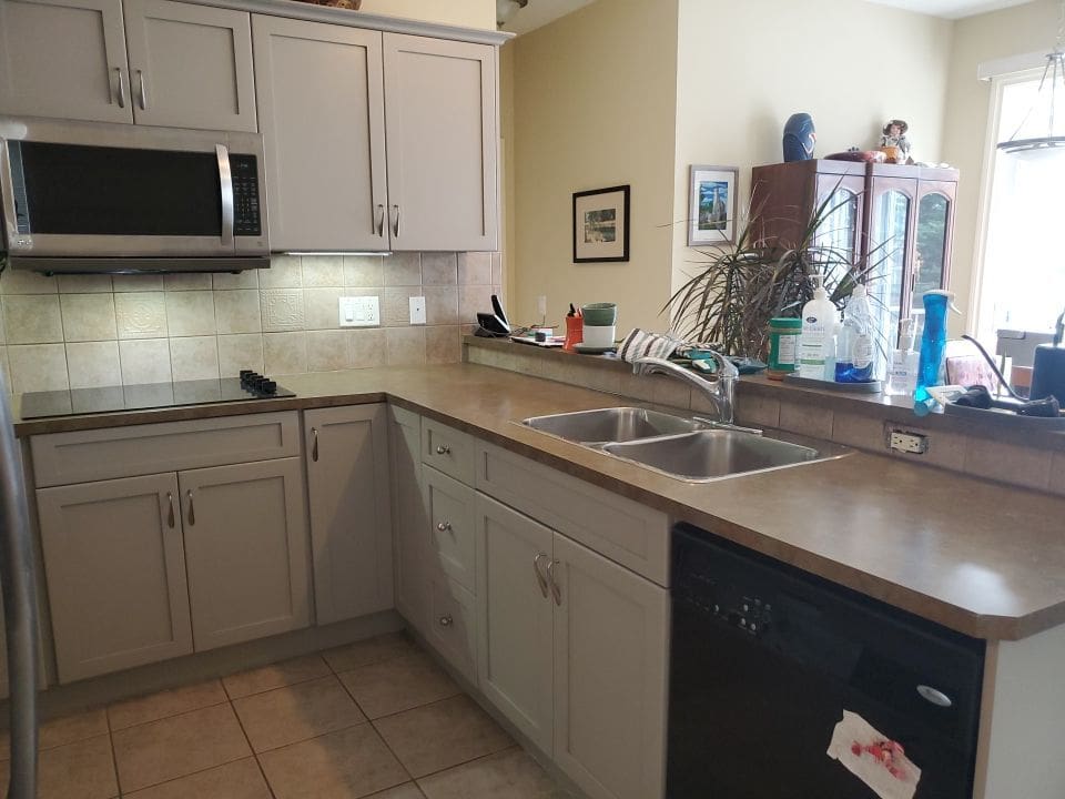Cherry Stain Cabinets Painted Grey after 3