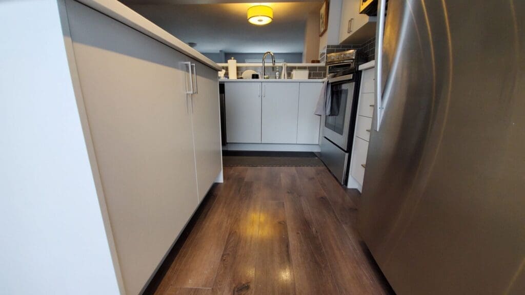 Burgundy Cabinets Painted Off-White after 5