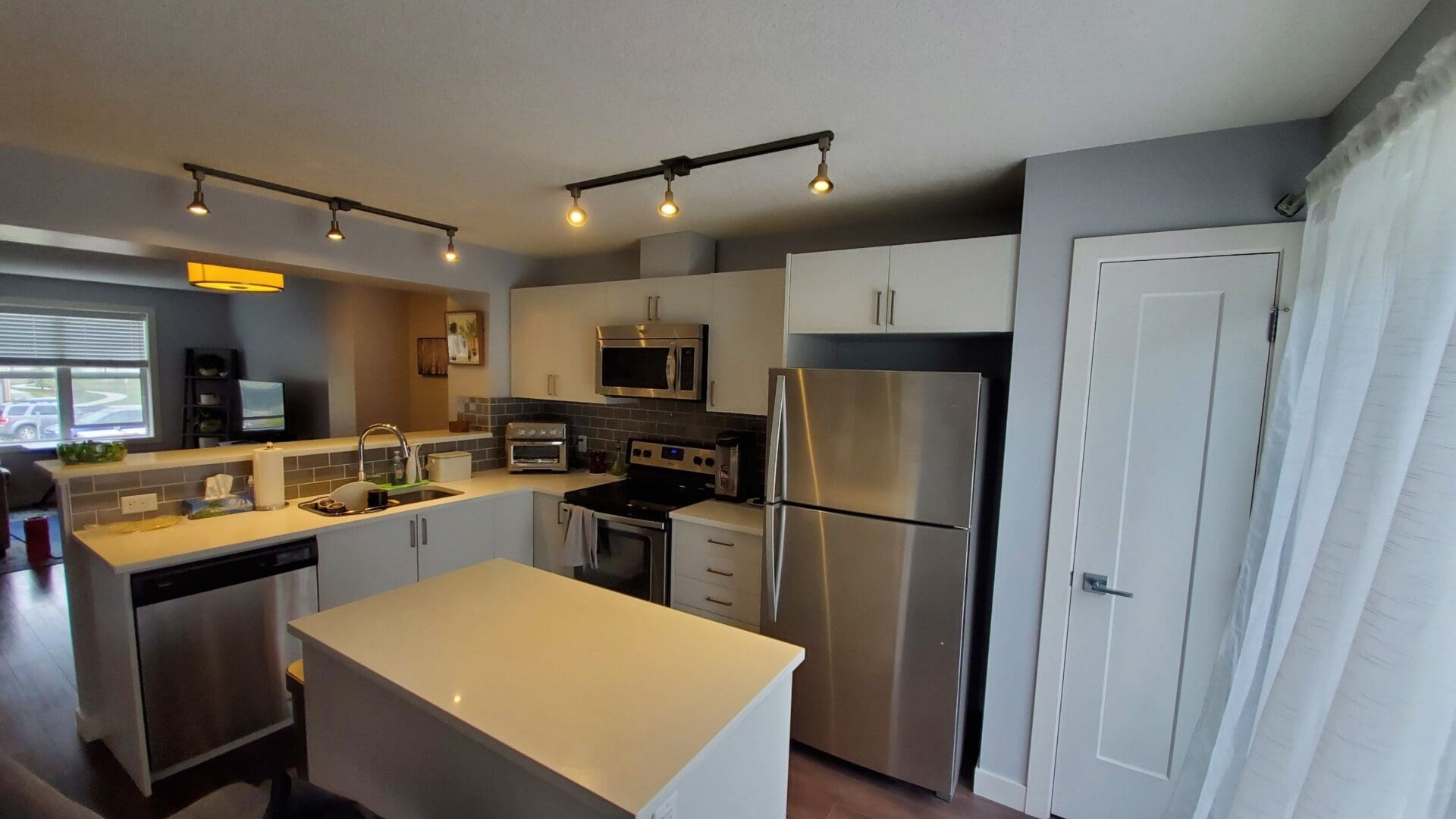 Burgundy Cabinets Painted Off-White after 1