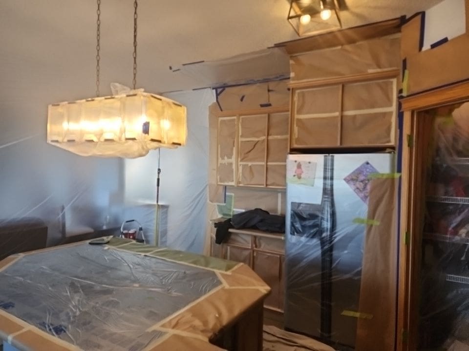 Yellow Oak Kitchen Repainted Grey before 10