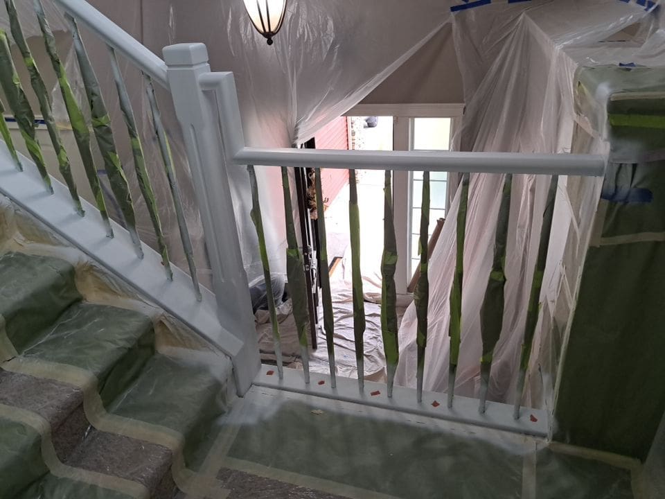 banister paint matched prep 6