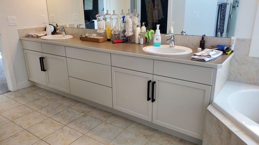 brown to grey painted cabinets after 1