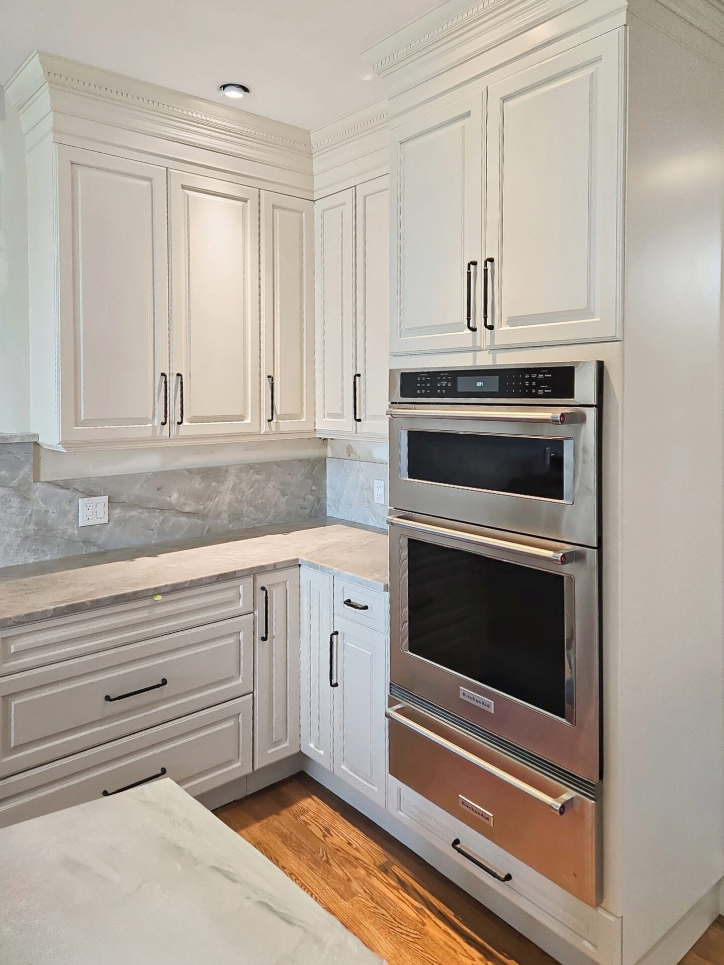 kitchen renovation dark red to white